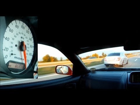 Nissan Skyline R34 GTR V-spec vs Mercedes Benz C63 AMG (+300Km/h)