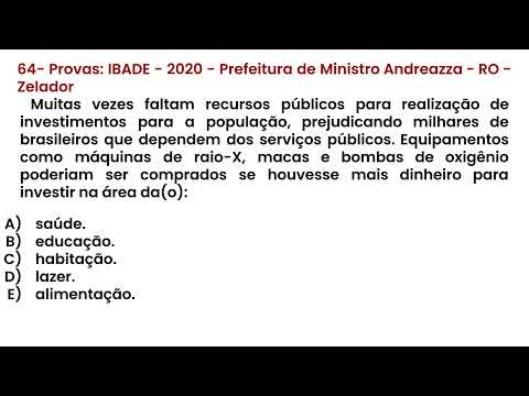 64- 🦉CONHECIMENTOS GERAIS - Provas: IBADE - 2020 - Prefeitura de Ministro Andreazza - RO - Zelador