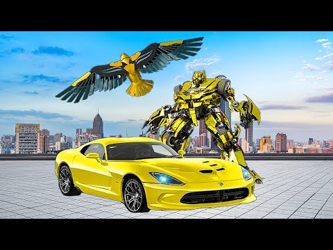 Flying Kite Blue Robot Car Transform City Defender | Android iOS Gameplay