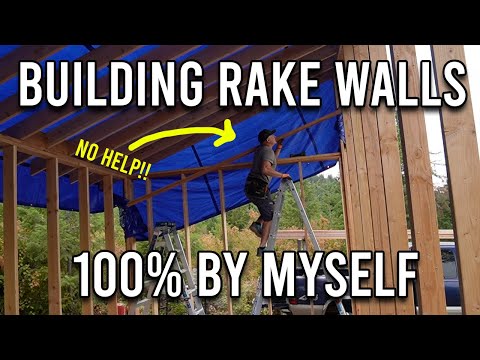 Building the rake walls by myself for my off grid tiny home! | DIY tiny home build Idaho homestead