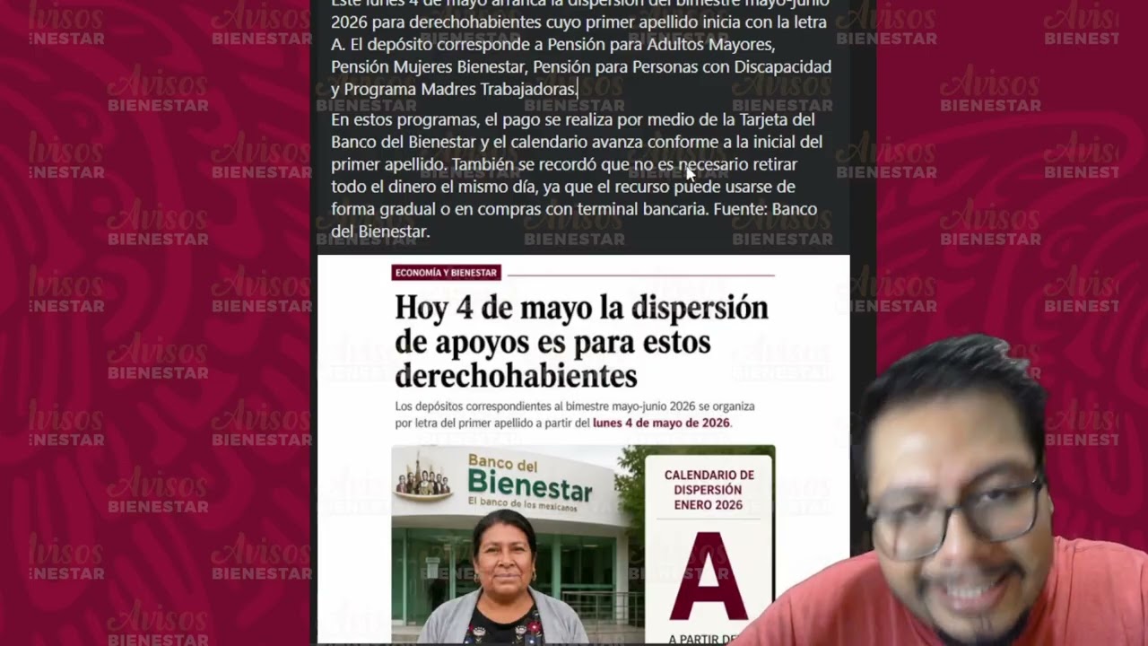 ¡HOY 4 DE MAYO! pago de la pensión bienestar adultos mayores con letra de apellido ?