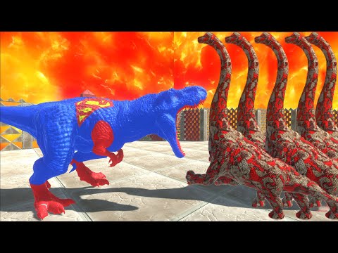 Superman T-rex Tour Attack Lava Brachiosaurus Death Run - Animal Revolt Battle Simulator