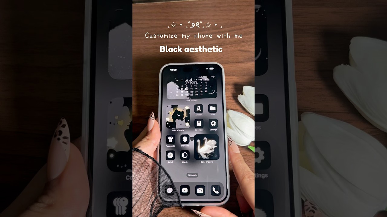 iOS 18 aesthetic Customization ✨🖤 theme icons, widgets,  home screen, lock screen customization #yt