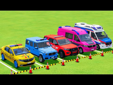 TRANSPORTING DACIA, MERCEDES, FORD POLICE CARS & MERCEDES AMBULANCE VEHICLES WITH TRUCKS ! FS22