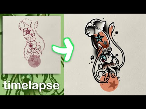 Timelapse - Star Squid Tattoo Design, Procreate