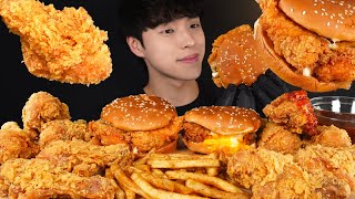 ASMR MUKBANG CHEESE CHICKEN SANDWICH & FRENCH FRIES & FRIED CHICKEN EATING SOUNDS