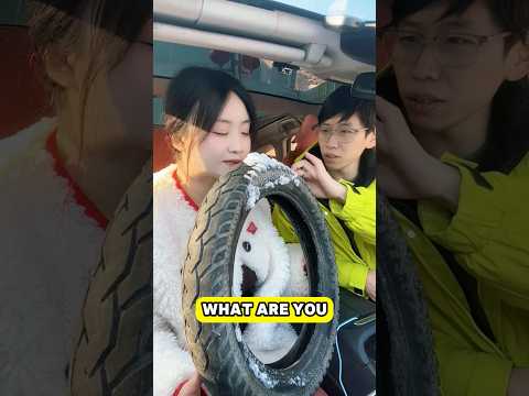 Woman tricks man that this tire is made of candy
