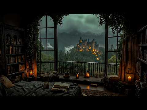 You're Studying with Some Classic Book in a Gothic Bedroom | Dark Academia Ambience & Cozy Piano