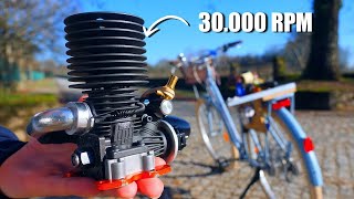 Tiny 3 5 cc NITRO ENGINE on a BICYCLE