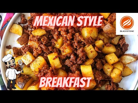 Making a classic Mexican breakfast on blackstone griddle - potatoes and chorizo