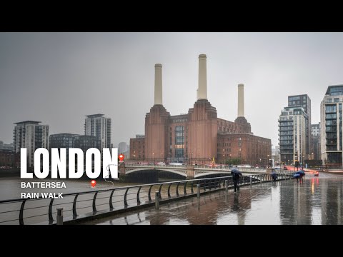 2025 Rainy London Walking Tour |  Chelsea Bridge to Battersea Power Station | 4K HDR