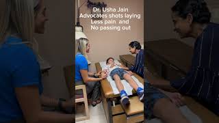Dr Usha Jain advocates shot lying down for less pain &amp; prevent from passing out. #drushajain #shots