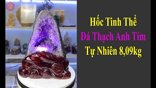 Tinh Thể Đá Thạch Anh Tím Tự Nhiên Braxin Đẹp Cao 37cm Đế Đèn Led 16 Màu