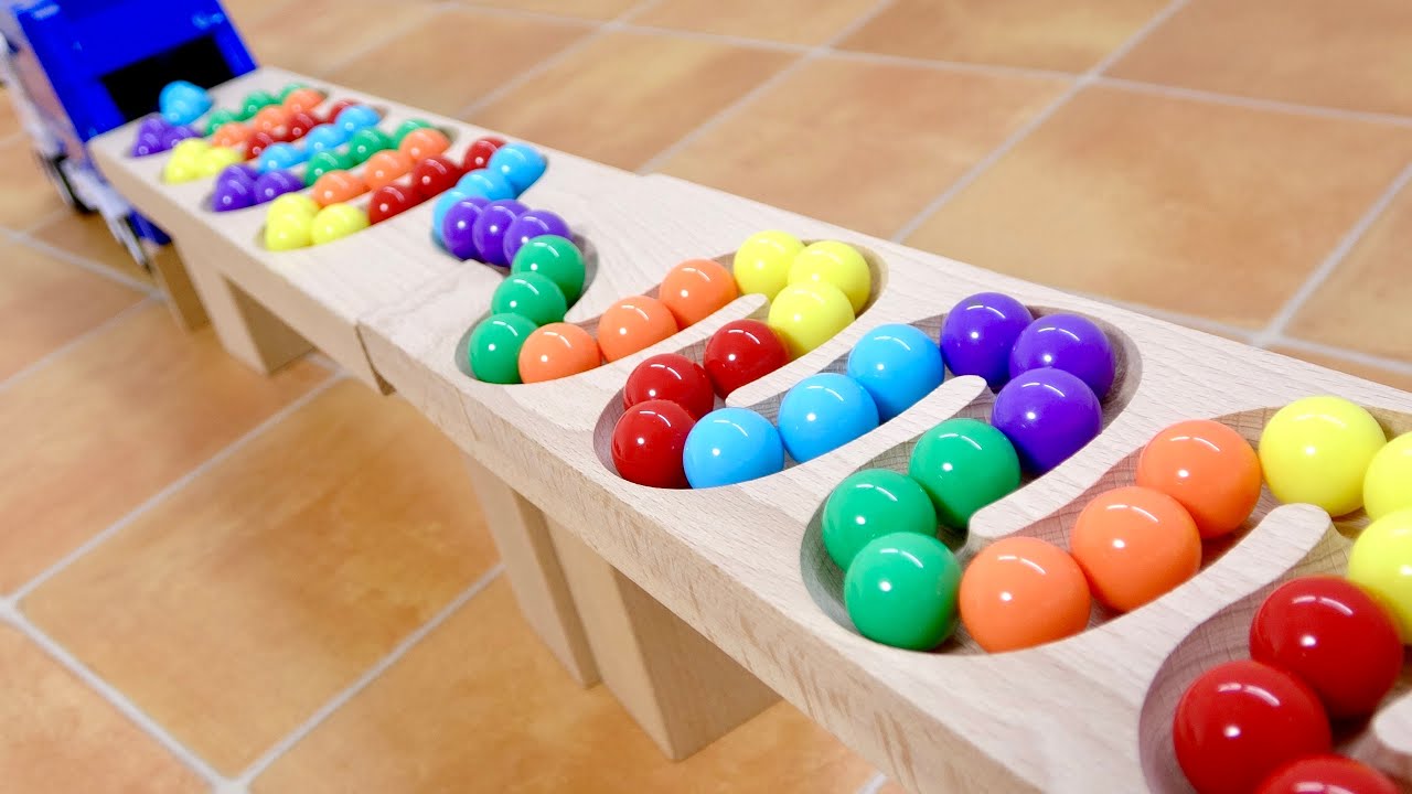 Marble Run SUN ASMR ☆ HABA Wave Slope Course, Garbage Truck #104