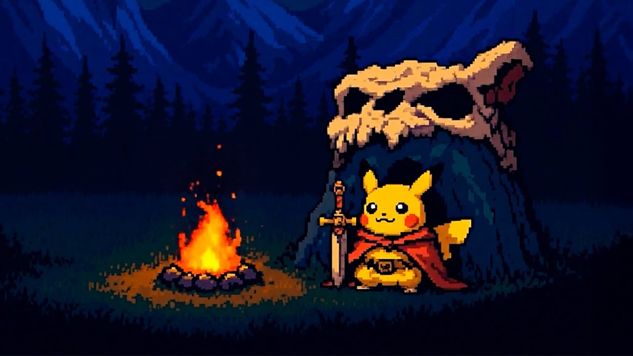 Adventure Pikachu Pixel Art | Relaxing Pokémon Music & Campfire | Animated Live WALLPAPER