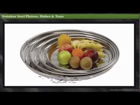 Stainless steel platters, trays, bowls, plates