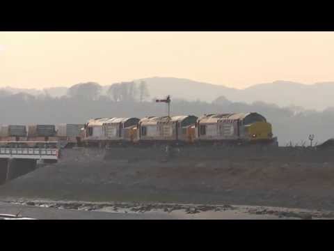 37259/37218 with 37602 DIT 6K73 Sellafield - Crewe flasks at Arnside/Lancaster 9th April 2013