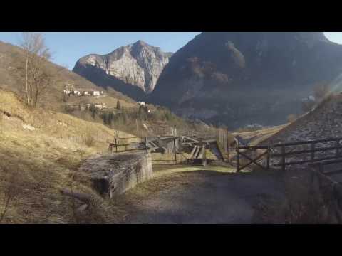 Exploring the bike trail and the historic part of Erto in the Alps of northern Italy