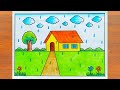 Rainy Season Drawing How To Draw Rainy Day Drawing Easy Step By Step Rainy Day Scenery Drawing