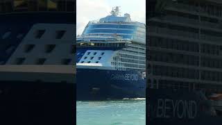 Celebrity Beyond cruise ship departs from Fort Lauderdale port (side view)