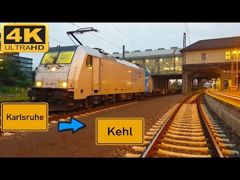 【4K】 Führerstandsmitfahrt Karlsruhe  über Ettlingen  nach Kehl  . BR 186