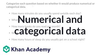 Numerical and categorical data | Integrated Math 1 (IM® v.360 aligned) | Khan Academy