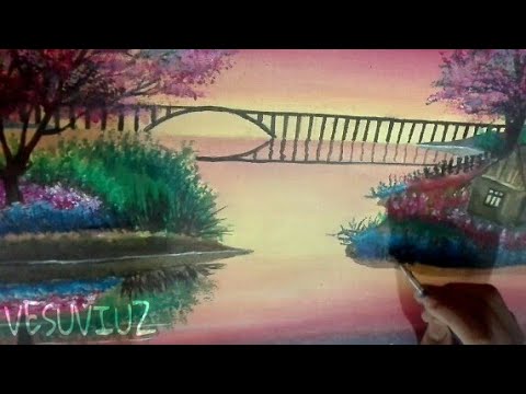 Acrylic Riverside Painting on Canvas || Landscape at Dusk | Time - Lapse
