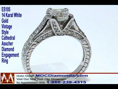 ES105AC Asscher Diamond Pave Vintage Cathedral Engagement Ring by MDC Diamonds NY