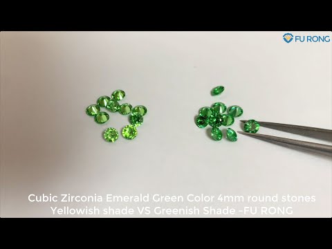 Cubic Zirconia Emerald Green Color 4mm round stones Yellowish shade VS Greenish Shade comparison