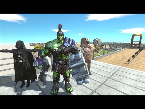 GLADIATOR HULK AND KRATOS AND DARTH VADER DEATH RUN - Animal Revolt Battle Simulator