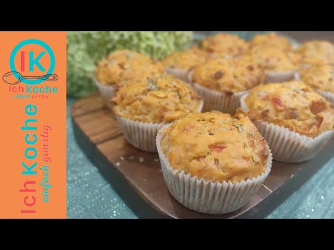 einfache Pizza-Muffins mit Salami, Schinken und Mozzarella | perfektes Fingerfood | Partysnack