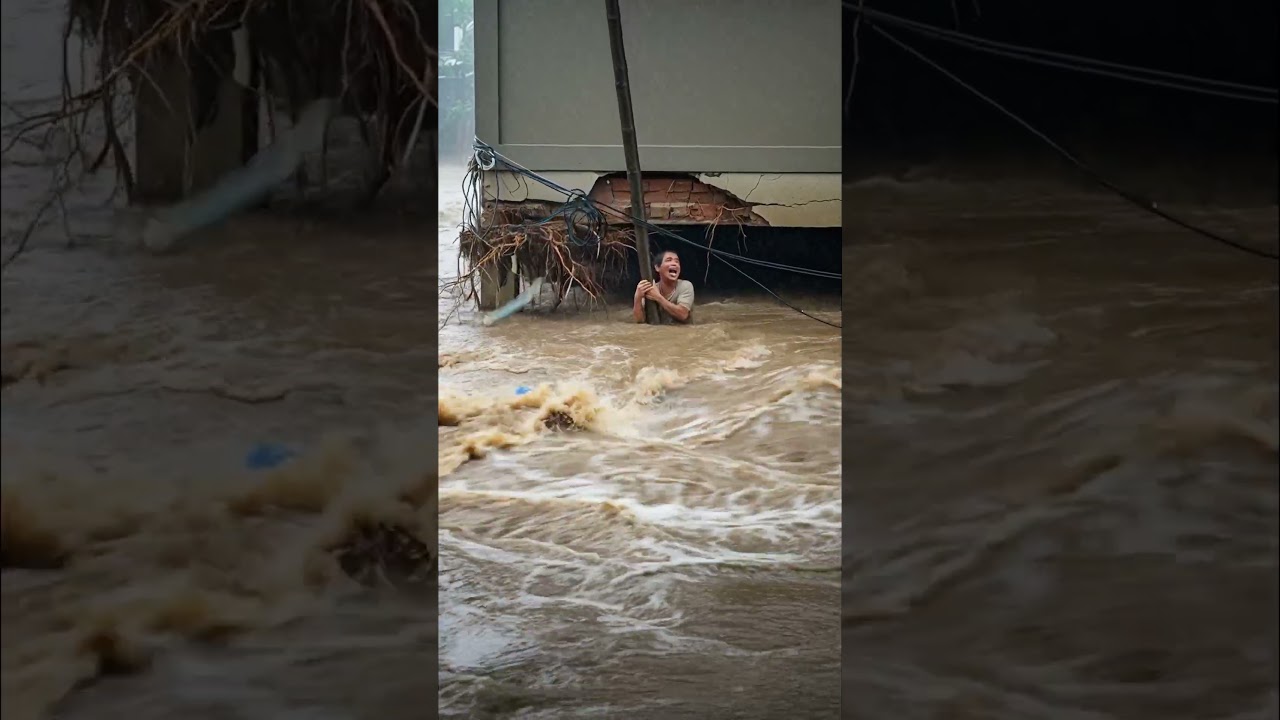 (Ai Simulation) - Caught by the Flood Helda by the Hope 🌊 #disaster #flood #shortvideo