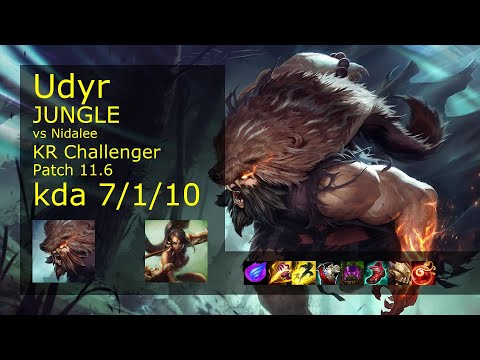 Udyr Jungle vs Nidalee - KR Challenger 7/1/10 Patch 11.6 Gameplay // [롤] 우디르 vs 니달리 정글