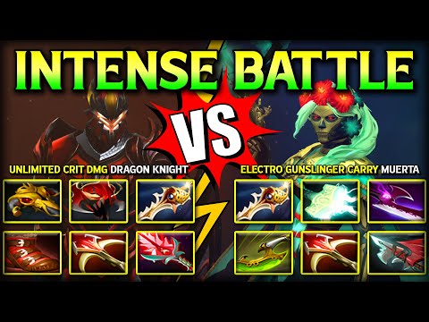 INTENSE BATTLE BETWEEN UNLIMITED CRIT DAMAGE DRAGON KNIGHT VS. ELECTRO GUNSLINGER MUERTA DOTA 2