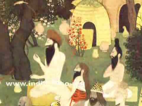 Rama, Sita and Lakshmana at the hermitage of Sage Bharadwaja