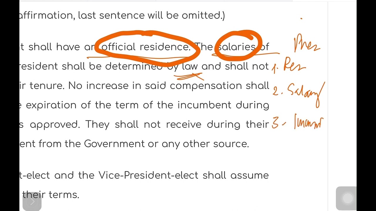 Political Law; Philippine Constitution; Article VII; Sec. 6 v #3 Privileges of the President & VP