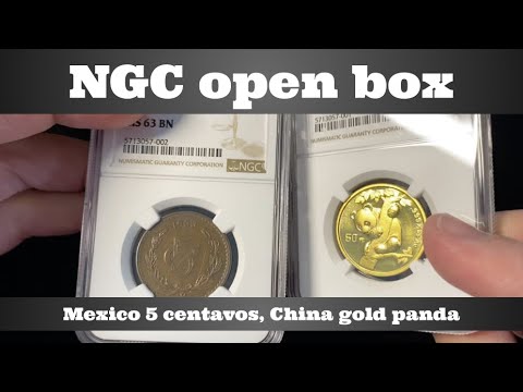 NGC coins open box - world coins - Mexico bronze 5 centavos, China gold panda