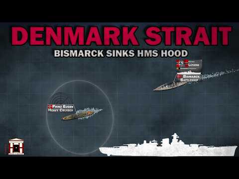 Battleship Bismarck sinks HMS Hood: Battle of the Denmark Strait, 1941 - Animated