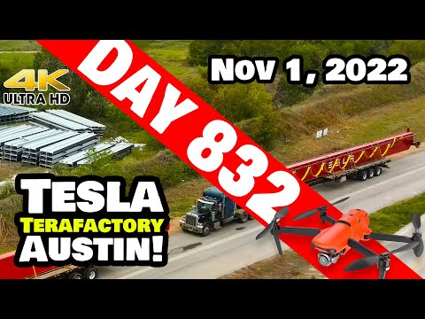 HUGE BRIDGE CRANE AT GIGA TEXAS! - Tesla Gigafactory Austin 4K  Day 832 - 11/1/22 -Tesla Terafactory