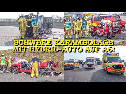 [SCHWERE KARAMBOLAGE MIT HYBRID-AUTO AUF A6] - PERSON SCHWER EINGEKLEMMT - | FEUERWEHR HEILBRONN