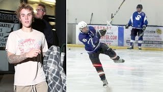 Justin Bieber Shows Off His Hockey Skills At The Ice Rink
