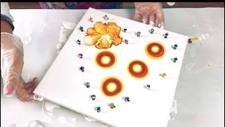 Sunflower Heart 🌻💛 Dutch Pour Blooms, AMAZING lacing, acrylic paint pour, abstract fluid art