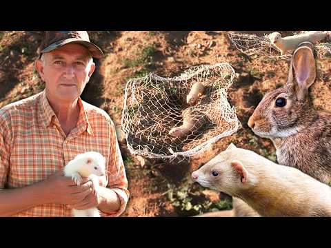 Trained FERRETS in action. Hunting rabbits to save vineyards and control this pest