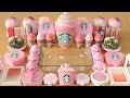 Mixing Pink Starbucks Eyeshadow And Makeup Parts Glitter Into Slime Satisfying Slime Video ASMR