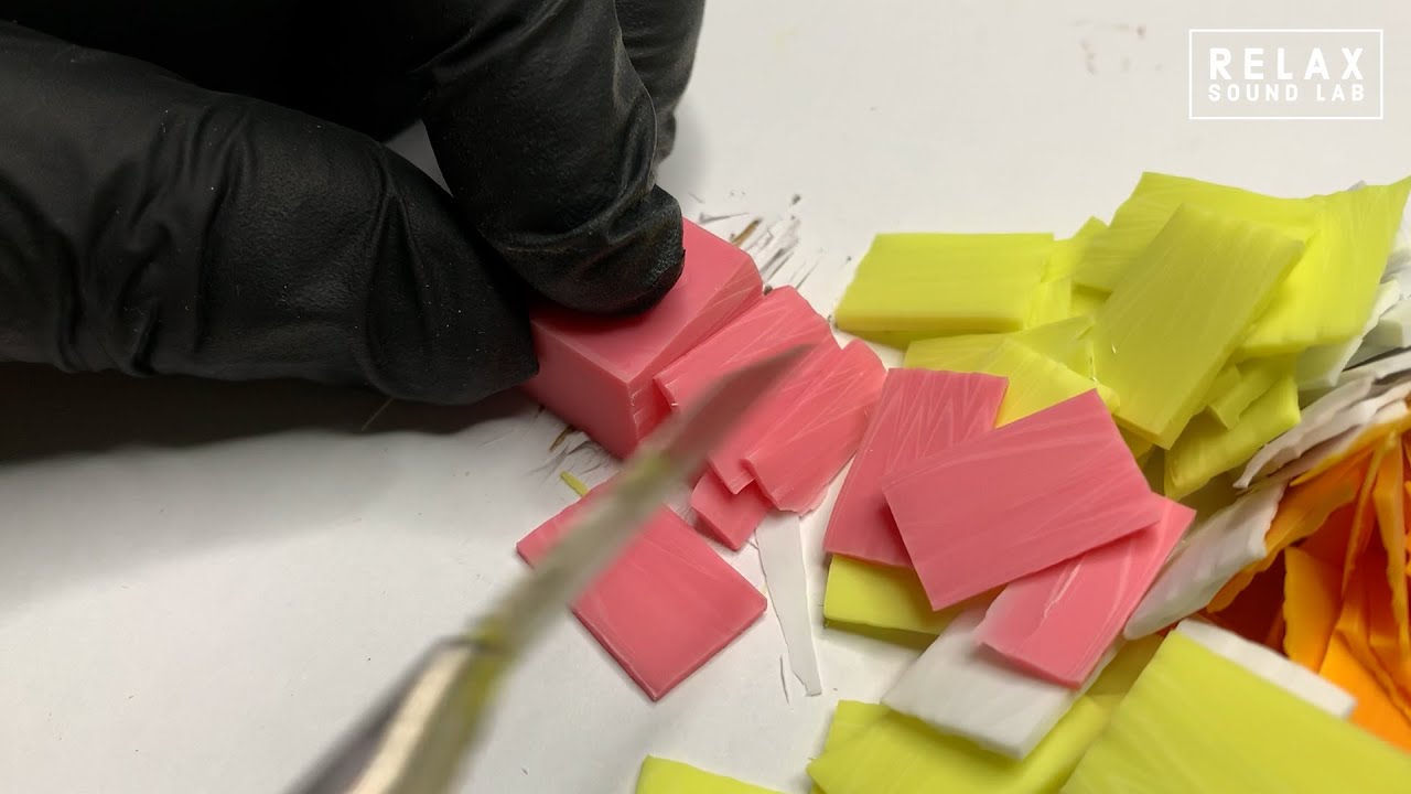 ASMR หั่นยางลบหลากสี 12 Min Eraser Cutting of You Will SLEEP, Relax  (No Talking)