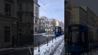 Krakow on a beautiful frosty morning 🚊❄️☃️ #travel #snow #poland #shorts