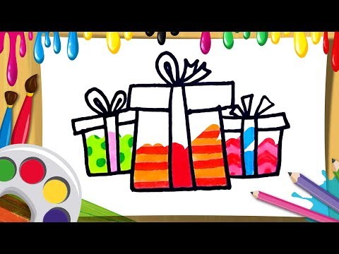 How to Draw a Christmas Present - Draw a gift box easy step by step - Lesson 102
