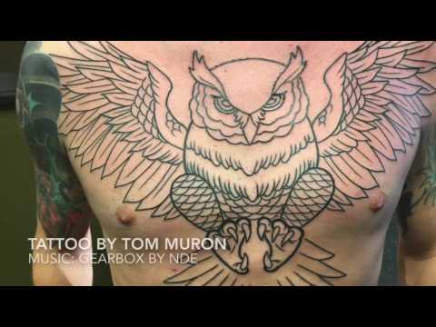 Men's chest tattoo. Music by NDE. Tattoo by Tom Muron. Part 2. Time lapse.
