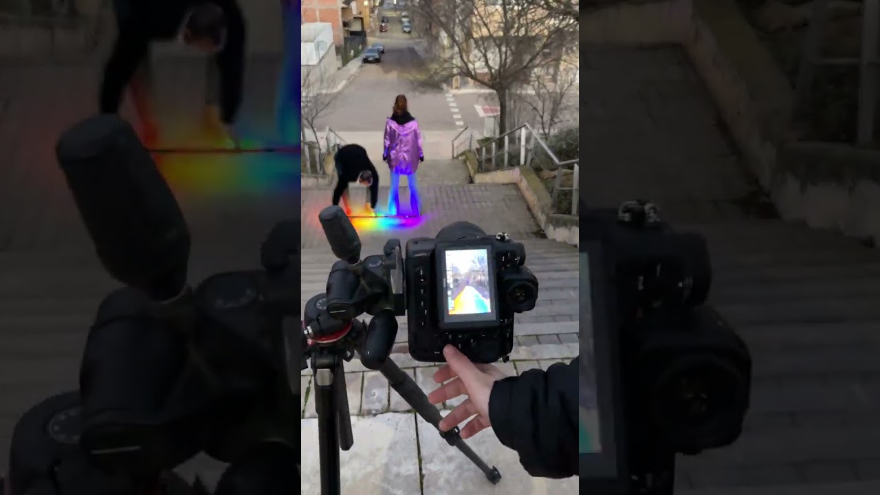 AMAZING TRICK  Walking on a rainbow🌈 with @GVMLEDLIGHTS  #photoshoot #spring #shorts