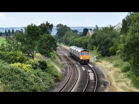 GBRf Class 66 No's 66735 + 66702 + 66792 + 66711 + 66799 on 6G49 @ Cow Lane on 08.07.23 - HD